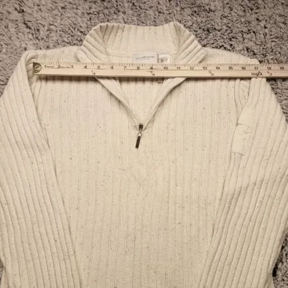 Liz Claireborne Ribbed Womans XL Pullover Sweater 1/4 zip. Oatmeal Color - Picture 2 of 12